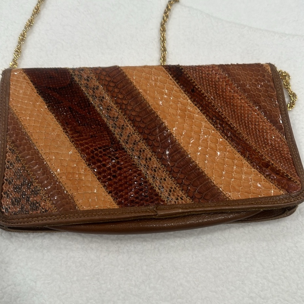 1970’s Vintage Palizzio Brown Patchwork Snakeskin bag crossbody - Picture 2 of 5